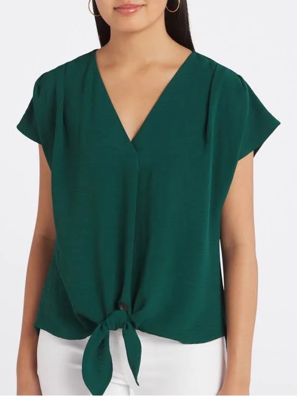 Women’s Green Tie-Front V-Neck Top
